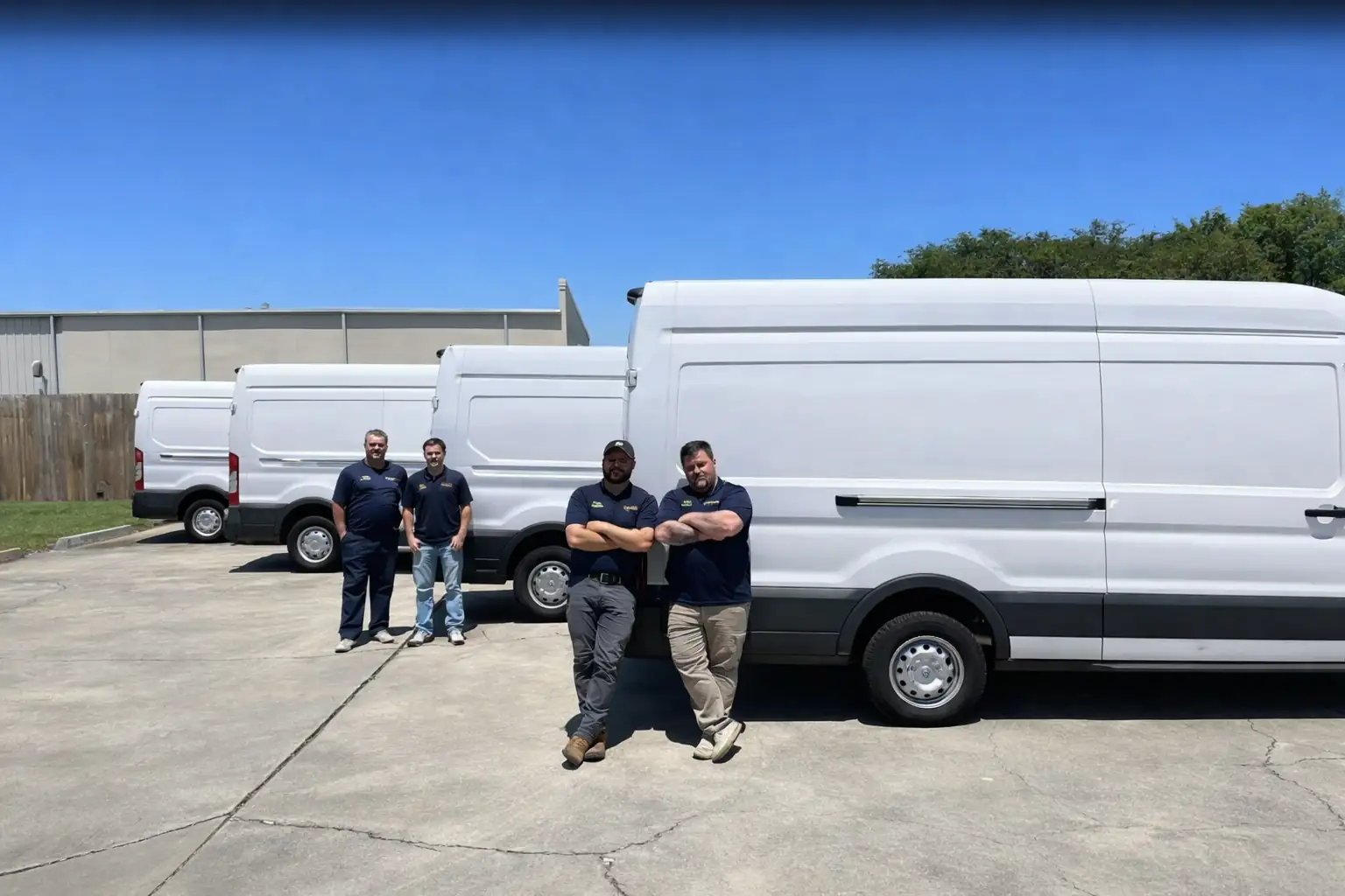 Next Phase Electric technicians beside their service vans