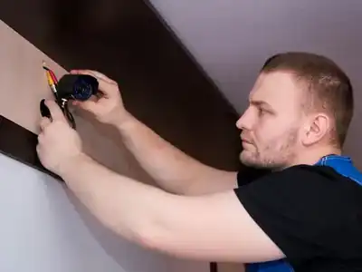 Electrician working on a wall