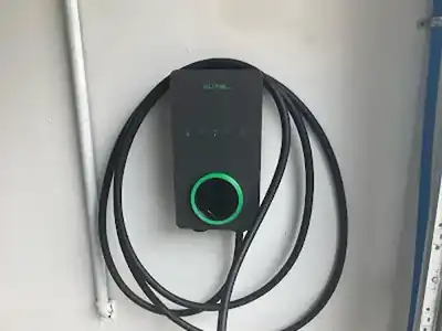 EV charger mounted on a garage wall